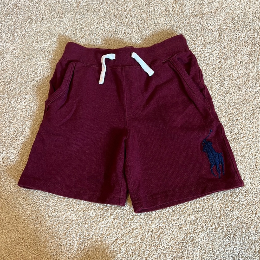 Ralph Lauren Maroon Kids Shorts with Navy Pony